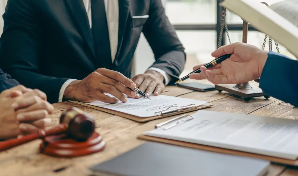 Male judge consulting, discussing an oilfield accident lawsuit